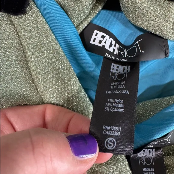 Beach Riot Bikini Kenzie Top & Zuri Bottoms Beryl Green Shimmer Size Small - Picture 11 of 12